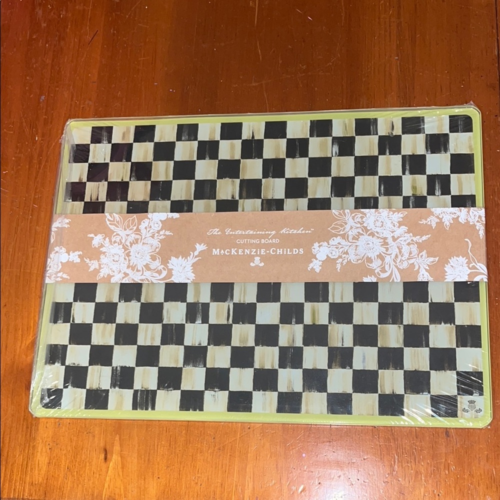 MacKenzie-Childs Checkered Tempered Glass Cutting Board NEW